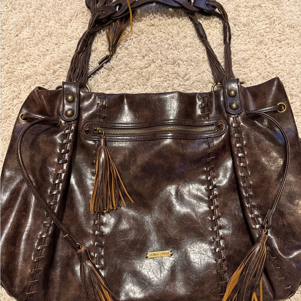 Silence + Noise Dark Brown Shoulder Bag with Tassel Details